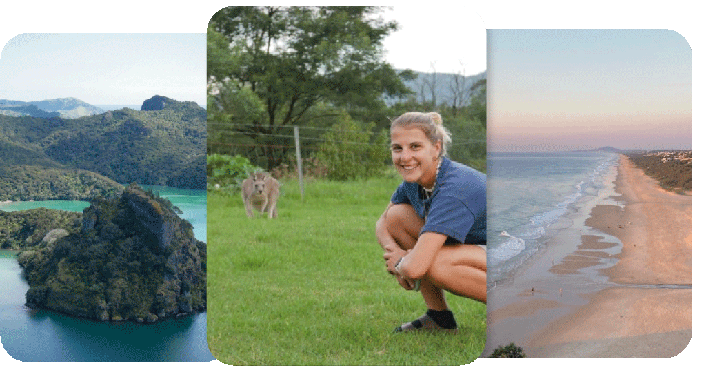 Galerie mobile de voyages sur mesure pour aventuriers, incluant Australie, Nouvelle-Zélande, Canada, Bali et Singapour, optimisée pour smartphone.